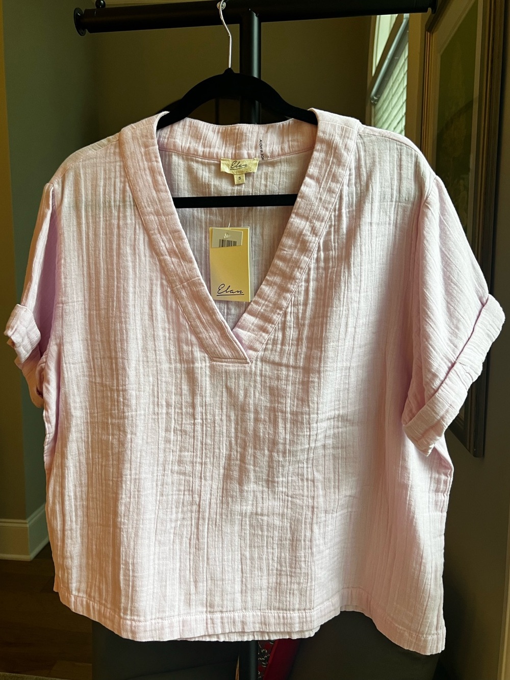 Elan Pale Pink Cotton Gauze V-Neck Tunic Top